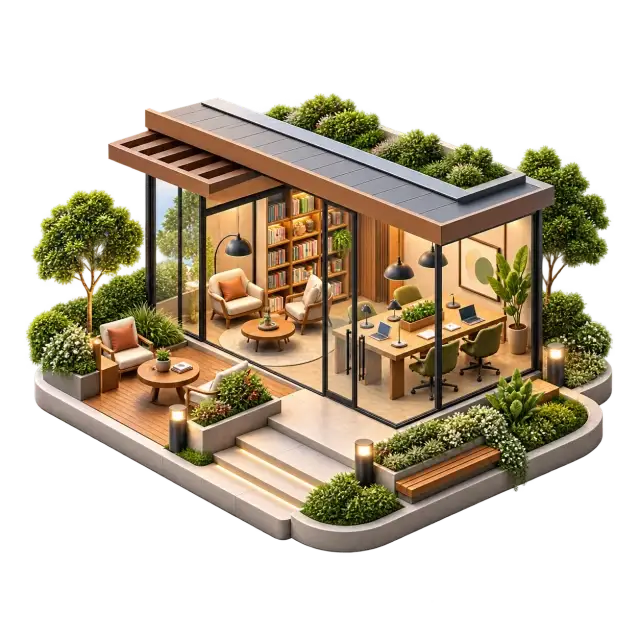 Urbanrise The Living Wave reading and shared-work lounge with desks, bookshelves and seating