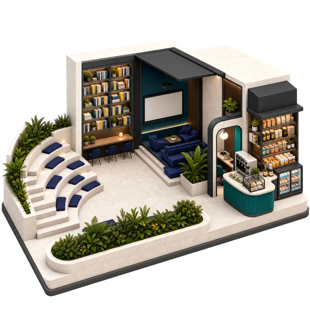 Reading & social workspaces amenity illustration