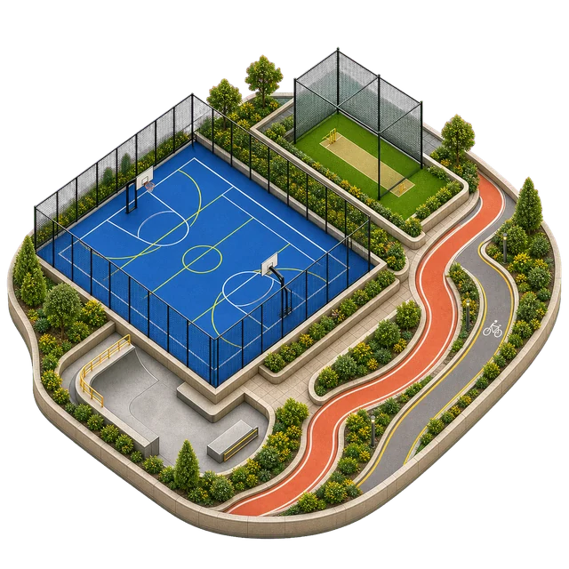 Sports courts & movement amenity illustration